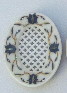 Porte-savon en marbre blanc fait à la main en pierre de lapis-lazuli avec incrustation de filigranes, accessoires de salle de bain, intérieur de spa moderne - Product Image 2