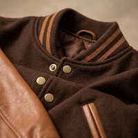 Blouson universitaire en cuir marron personnalisé, style bomber streetwear, avec écussons en chenille, fournisseur OEM ODM marque privée US