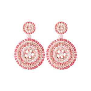 Boucles d'oreilles créoles tendance pour femmes, faites à la main avec perles de verre et perles de rocaille, couleurs bleu, blanc, rose, bijoux de mariage - Product Image 2