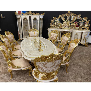 ชุดเฟอร์นิเจอร์รับประทานอาหารไม้สักงานฝีมือดีไซน์ทันสมัย  แบบขัดเงาสีทองอร่าม  โต๊ะรับประทานอาหาร 8 ที่นั่ง  ทำด้วยมือ  ทนทาน  รับสั่งทำตามแบบ - Product Image 1