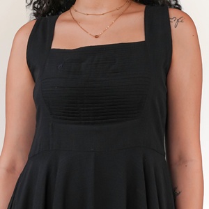 Vestido Midi Negro de Algodón para Mujer, Estilo ODM, Elegante y Casual, con Cuello Cuadrado, Cintura Natural, Transpirable, Largo hasta la Rodilla - Product Image 5