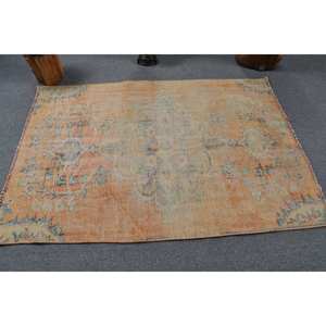 Alfombra turca Vintage 5,7X4,2 pies naranja azul tejido plano de lana Patchwork para decoración para sala de estar con respaldo de látex - Product Image 3