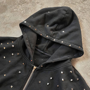 Fabricante de Sudaderas con Capucha para Hombre, Estilo Urbano, con Cierre, Pedrería Personalizada, Bordado Desgastado, Logotipo de Parche, Lavado Ácido - Product Image 2