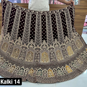 Elégant Designer Lourd Jarkan Pâte de Coupe Rajwadi Double Can Long Choli Dupatta Butti Bordure Travail Velours Lehenga Eté Hiver - Product Image 3