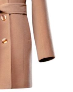 Women Short <b>Wool</b> Blend Belted Trench Coat Winter Overcoat with <b>Gold</b> Buttons and Lapel Collar in Beige Camel Color OEM - Product Image 6