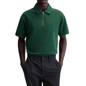 Camiseta de punto transpirable personalizada de talla grande para hombre, informal, con media cremallera, manga corta, holgada, lisa, para verano - Product Image 1