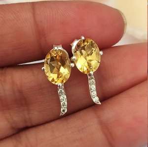 ต่างหูพลอยซิทรินวินเทจ 925 เงินสเตอร์ลิง พลอยประจำเดือนพฤศจิกายน เครื่องประดับหรูหรา ของขวัญสำหรับผู้หญิงและเด็กผู้หญิง - Product Image 6