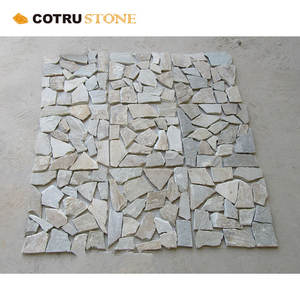 Pietra di quarzite naturale Beige verde naturale Modulare irregolare pannelli a mosaico in <span class=keywords><strong>ardesia</strong></span> levigata personalizzati per il pavimento interno esterno del giardino - Product Image 2