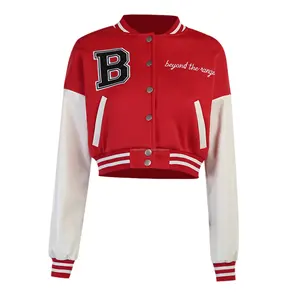 New Style Crop Top Style Custom Embroidery Girls Fashion Wool Baseball Outdoor Varsity <b>Jacket</b> - Product Image 1