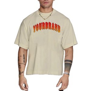 T-shirt Oversize Boxy Beige Personnalisé Streetwear en Coton Lourd, T-shirt Court Beige, Vente en Gros, Logo Personnalisé Premium Boxy F - Product Image 1