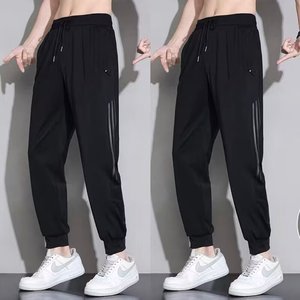 OEM conception de logo personnalisé hommes tendance pantalons longs polyvalents pantalons décontractés hommes tendance été mince glace pantalons de sport en soie - Product Image 6