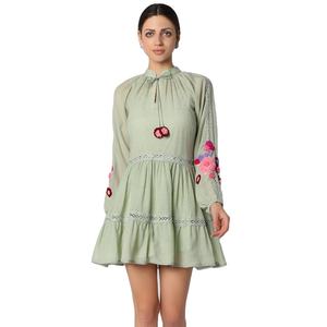 Niñas Pretty Collection Floral bordado manga larga Mini longitud diseñador hecho a mano mujeres vestido elegante - Product Image 1