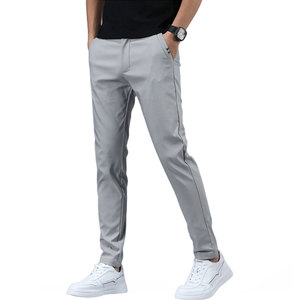 Pantalons décontractés pour hommes, printemps-été, extensibles, coupe slim, taille élastique, pantalon classique de bureau, noir et gris, confortable - Product Image 1