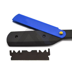 Rasoir Swing Lock Shavette à bord droit Rasoir à manche en bois bleu uni Rasoirs de qualité supérieure en acier inoxydable noir - Product Image 3