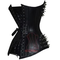 Corset en cuir noir gothique overbust avec décoration de pointes