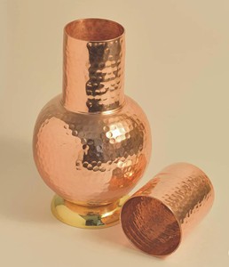 Indian <b>Copper</b> Hammered Surahi <b>Copper</b> Water <b>Bottle</b> With Glass For <b>Drinking</b> Water & Gifting Purpose - Product Image 2