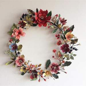 Large Metal Floral Wreath Wall Decor Shabby Chic Iron <b>Flower</b> <b>Garland</b> Decorative Metal Wall Art for Indoor & Outdoor Use Wreath - Product Image 6