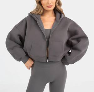 Femmes personnalisé coton doux surdimensionné à manches longues à capuche décontracté sweat à capuche poche latérale nouvelle épaule tombante conception fermeture éclair complète hiver - Product Image 4