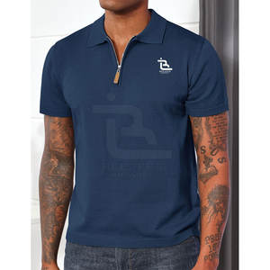 Nuevos polos de algodón con cuello de cremallera alta 2025 para hombres, polos de punto acanalados para hombres, polos transpirables ajustados para hombres - Product Image 3