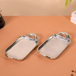 Plateau de service de meilleure qualité en acier laiton et métal avec finition plaquée argent brillant Plateau de conception pour vaisselle Design décoratif - Product Image 2