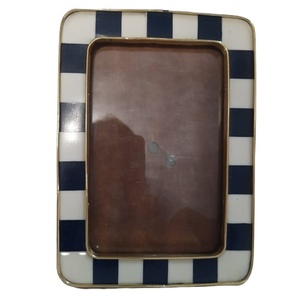 Modern Navy Blue White Striped Pattern Wooden Photo <b>Frame</b> Brass Metal Rim Rectangular <b>Picture</b> <b>Frame</b> Home Desktop <b>Wall</b> Decoration - Product Image 1