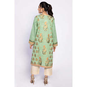 เสื้อเชิ้ตผู้หญิงสีเขียวลายดอกไม้ปักผ้าป๊อปลินคอตตอน/ใยไผ่ แขนยาวแบบดั้งเดิม พิมพ์ลายบล็อก หรูหรา มีทั้งแบบสั้นและยาว - Product Image 3