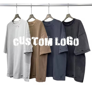 Camiseta extragrande de algodón de 300 g/m² para hombre |   Cuello redondo con hombros caídos |   Efecto Desgastado Mineral Vintage y Logotipo Personalizado - Product Image 3