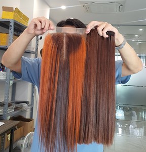 Máquina de cabello Remy vietnamita virgen 100%, paquetes de trama doble, cierre de encaje HD, Color naranja resaltado, estilo de onda recta sedosa - Product Image 2