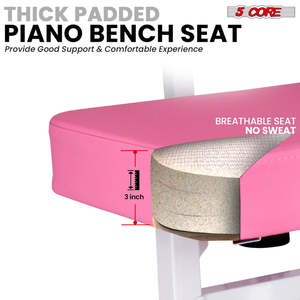 5 Core Piano Bench 3 Padded Cushioned <b>Stool</b> w Backrest Heavy Duty Musician Chair Height Adjustable - Product Image 5