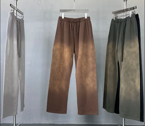 กางเกงผู้ชายผลิตจากโรงงาน ออกแบบเองได้ ทรงตรง ขากว้าง ลายเส้นโค้ง ใส่สบาย ด้านหน้าเรียบ ปิดด้วยเชือกผูก ระบายอากาศได้ดี - Product Image 2