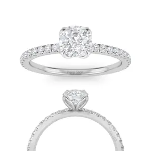 哈洛白黄玫瑰金垫切割实验室生长钻石簇IGI认证细长订婚戒指