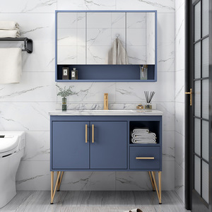 American Style Design Bathroom Vertical Cabinet with Solid Wood <b>Doors</b> Sintered Stone Basin Loading Vanity Set - Product Image 4