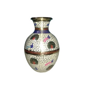 Beautiful Multi Color <b>Engraving</b> Brass Flower <b>Vase</b> With Sky Blue Paint And Gold Finished For Home Decor High Quality Flower <b>Vase</b> - Product Image 5