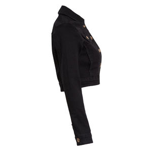 Chaqueta Vaquera Corta de Alta Calidad para Mujer, Estilo Urbano Otoñal, con Parches Modernos, Botones, Forro de Lino, Chaqueta Vaquera Desgastada de Algodón - Product Image 3