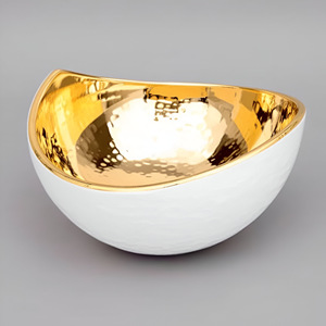 Bol élégant en aluminium martelé argenté, intérieur doré luxueux, décoration asymétrique moderne, personnalisable, écologique - Product Image 2