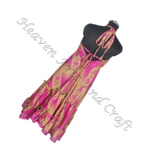Vintage Silk Saree Boho <b>Dress</b> Women Floral Print Beach <b>Dress</b> Casual Ladies Slim Fit Printed Custom Summer <b>Dress</b> - Product Image 2