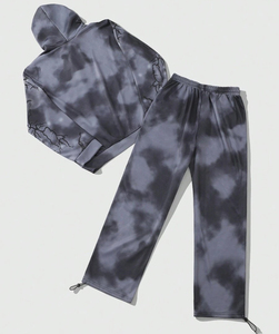 Survêtements à capuche pour hommes personnalisés, 100% coton, coupe régulière, doux, effet délavé à l'acide, avec patchs imprimés et style streetwear tendance - Product Image 4