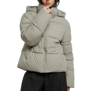 Chaqueta Acolchada con Capucha para Mujer, Color Gris Claro, Corta, Gruesa, para Invierno, con Cierre Frontal y Cuello Alto para Clima Frío - Product Image 3