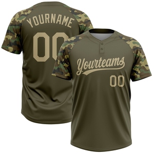 Custom Olive Vegas Gold-Camo 3D Pattern Salute To Service Dos botones Unisex Softball Jersey Vintage EE. UU. Bandera para la ciudad - Product Image 1