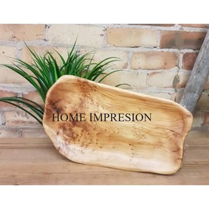 Plateaux de forme circulaire en bois naturel plateaux de service en bois pour thé café plat de service de fruits avec autocollant en émail personnalisé appliqué - Product Image 4