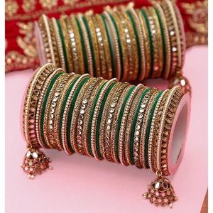 Elegant High Polished <b>Gold</b> Trendy Bridal <b>Bangles</b> Kundan Stone Imitation Pearl Work Customizable Traditional <b>Bangle</b> for Wedding - Product Image 4