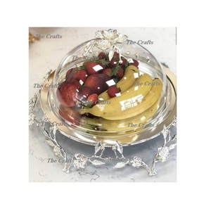 Aluminium And <b>Glass</b> Cake Serving Platter With <b>Dome</b> Customized Size And Shape Serving Platter With <b>Dome</b> In Bulk - Product Image 3