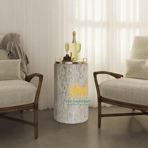 Mesa auxiliar de madera con incrustaciones de madreperla, mesa de acento de mosaico de concha hecha a mano para decoración para sala de estar - Product Image 5