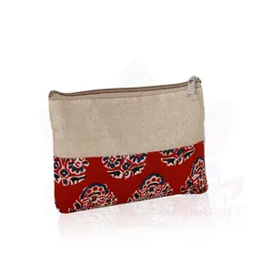 Eco Friendly Floral Impreso Yute Viaje Bolsa de cosméticos Bolsa de maquillaje con cremallera y precio asequible