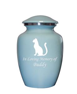 Urne de crémation bleue pour animaux de compagnie, chats, chiens, urne de crémation d'œuvres d'art, urnes de cendres avec gravure personnalisée (chat, petit) - Product Image 1