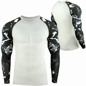 Rash Guard respirant à manches longues de haute qualité pour hommes, teint uni, couleur unie, sport, course à pied, boxe, vêtements d'arts martiaux - Product Image 1