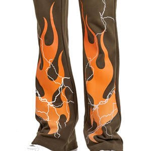 Wholesale Wide Leg <b>Flare</b> Sweat-Pants 100% Cotton Fleece Jogger Sweatpants Baggy Screen printed With Rhinestone Sweat Pants - Product Image 3