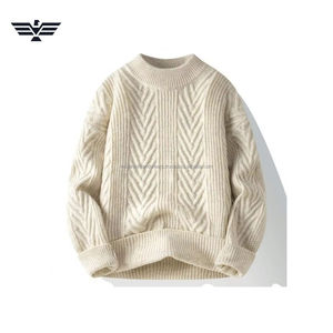 Último Premium 100% algodón hombres grueso 300g Cable tejido cuello redondo suéter de invierno antiarrugas Anti-retráctil patrón frontal - Product Image 6