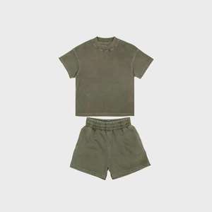 T-shirt deux pièces graphique d'été décontracté pour hommes et short en coton délavé au soleil Style délavé à l'acide Prix raisonnable - Product Image 3