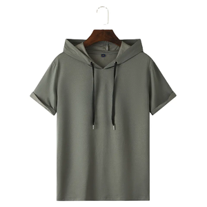 2023 hommes été Collection Hip Hop Streetwear à manches courtes à capuche T-Shirt 100% coton popeline tissu grande taille vêtements de mode - Product Image 3